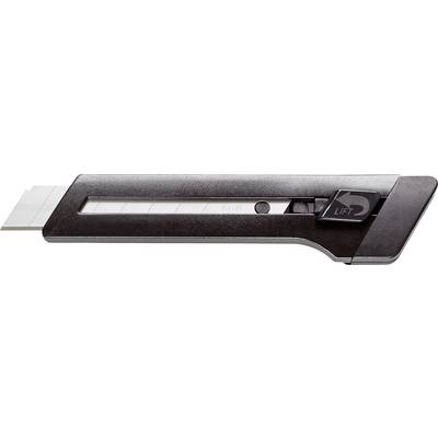 Black craft knife with retractable blade and integrated blade guard.