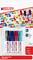 Four colourful edding permanent markers in a package with colourful dots. Suitable for various surfaces, 1-3 mm tip.