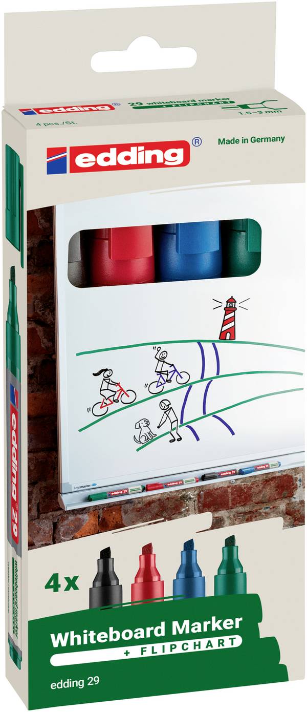 Edding 29 4-29-4 Whiteboard marker set Blue, Green, Red, Black 4 pc(s)