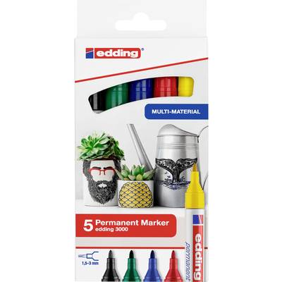 Edding Permanentmarker 4-3000-5 Permanent marker Black, Blue, Red, Green, Yellow waterproof: Yes