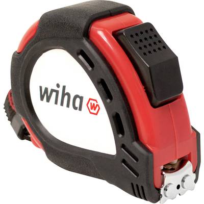 A red and black tape measure by Wiha, compact and designed for precise measurements, with a robust housing for professional use.