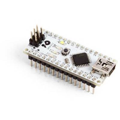 Small microcontroller board with USB connection and pin headers, suitable for simple electronic projects and programming.