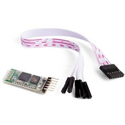 An electronic Bluetooth module with five connection cables. The module is used for wireless communication in electronic projects.
