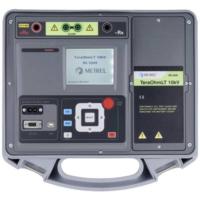 An electrical testing device with a display, buttons, and connections. Model 'TeraOhmLT 10kV MI 3209' by Metrel.
