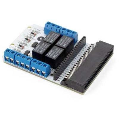 A computer expansion board with blue terminals and black relays, suitable for integration into electronic circuits.
