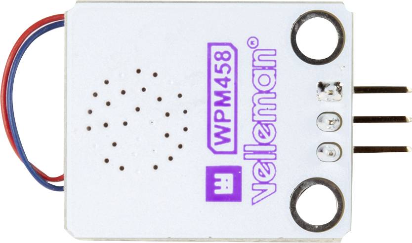A rectangular sensor labelled 'WPM458' with brand logo. Cables and contacts are on the left and right sides.