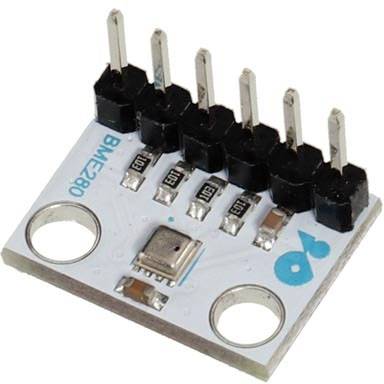 A BMP280 sensor module used for measuring air pressure and temperature. Five pin connections are visible.