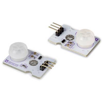 Two electronic infrared sensors on a circuit board with white, hemispherical covers and golden connections.