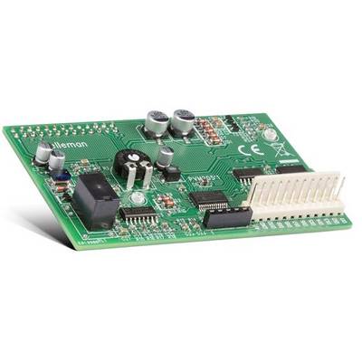 Green electronic circuit board with various components such as capacitors, resistors, and a connector; brand name visible.