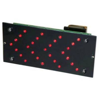Electronic display with illuminated red LEDs pointing to the right.
