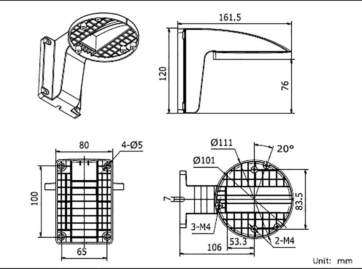 Technical drawing of a component with side, front, and top views. Dimensions and angle specifications are given in millimetres.