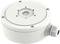 A round, white socket box with a central opening and multiple fixing screws, suitable for cable installations.
