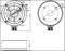 Technical drawing of a circular mounting bracket with dimensions. Top and side views show mounting points and diameter.
