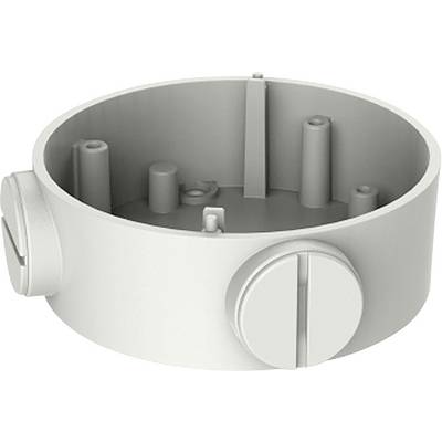 Round grey plastic junction box, commonly used in electrical installations.