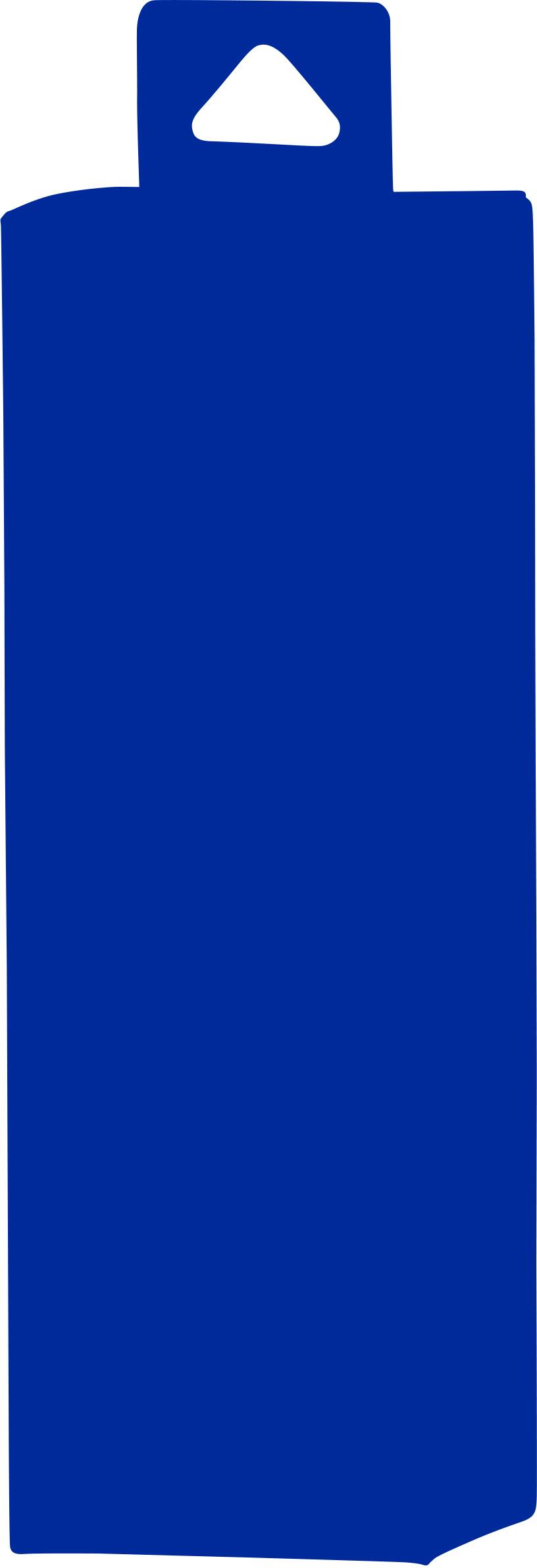 A blue shopping bag with a rectangular shape and a triangular handle at the top.