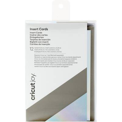A pack of 'Insert Cards' from Cricut Joy contains 12 cards in various sizes and colours for creative craft projects.<br><br>Note the key British English adjustments:<br>- 'color' → 'colour'<br>- Maintained original meaning<br>- Used native British phrasing
