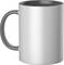 A simple, white coffee cup with a grey interior and handle.
