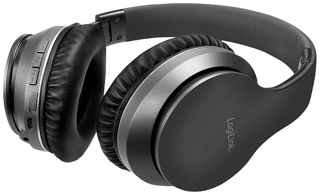 Black over-ear headphones with the 'LogiLink' logo on the ear cup. They feature control buttons on the side.