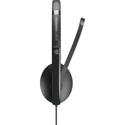 Black headset with microphone arm, marked with the inscription 'EPOS Sennheiser', suitable for communication and audio applications.
