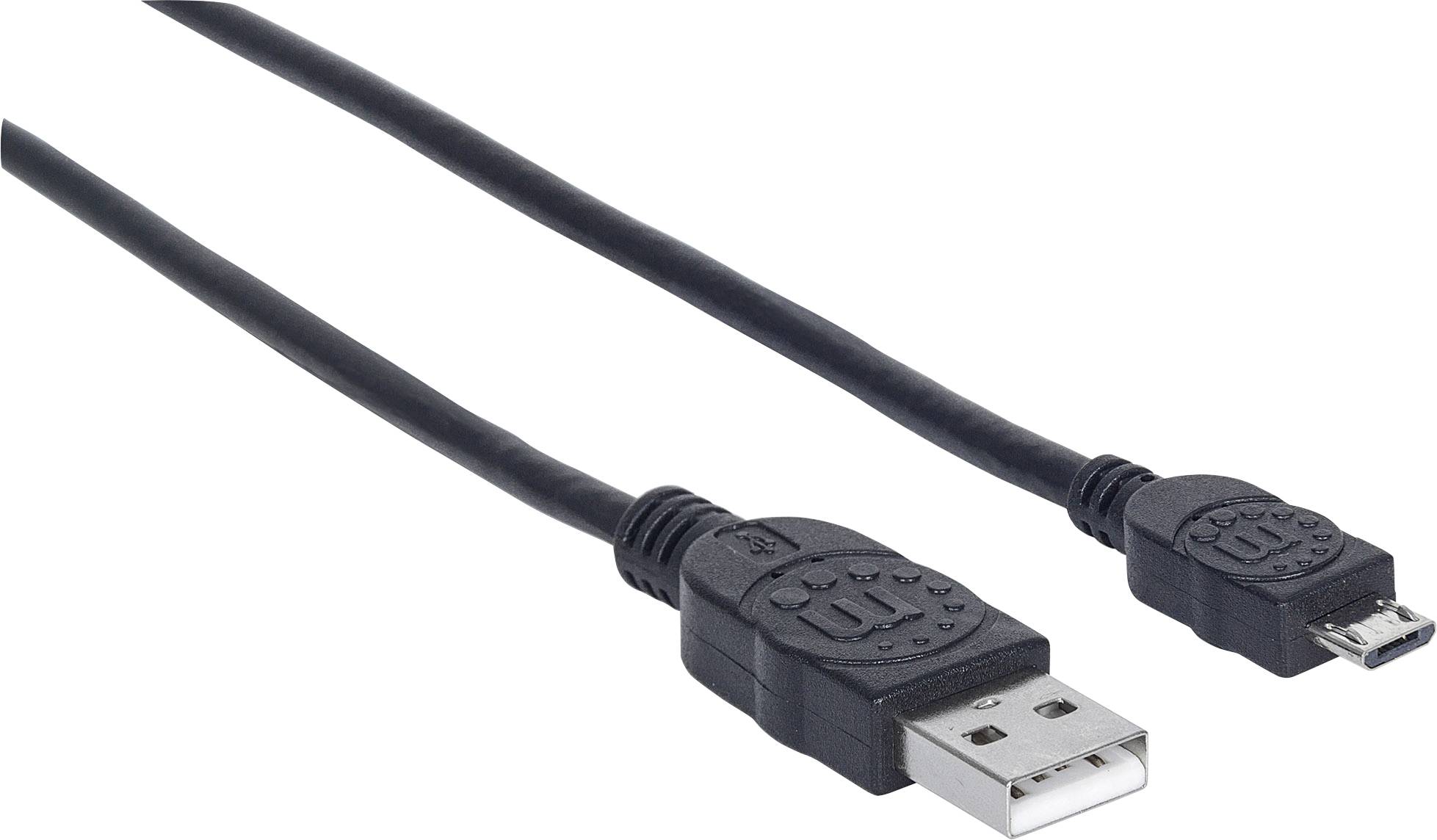 Manhattan USB cable USB 2.0 USB Micro-B plug, USB-A plug 3.00 m Black 325684-0