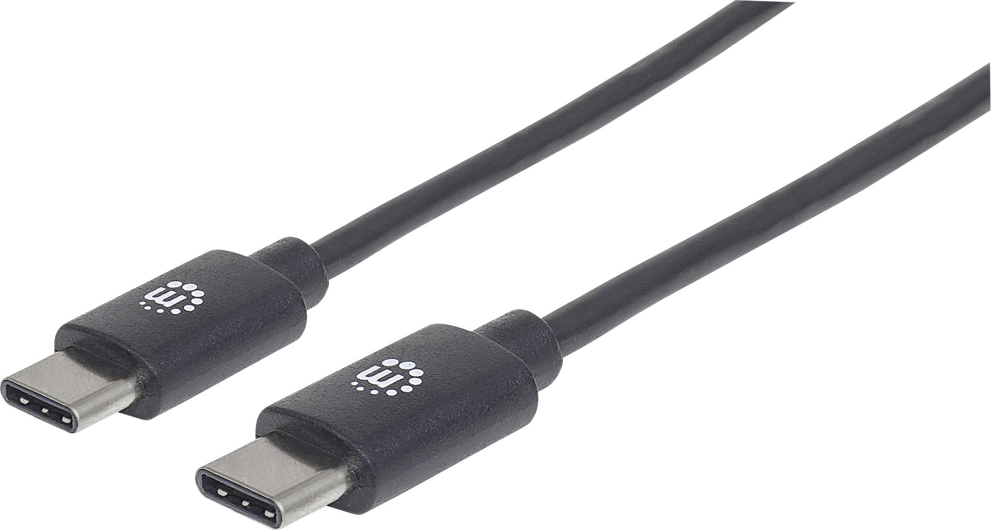 Two black USB-C cables running side by side, each with a USB-C plug at one end.