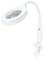 A white magnifying lamp with a flexible arm and table clamp for precise work in craft or laboratory settings.