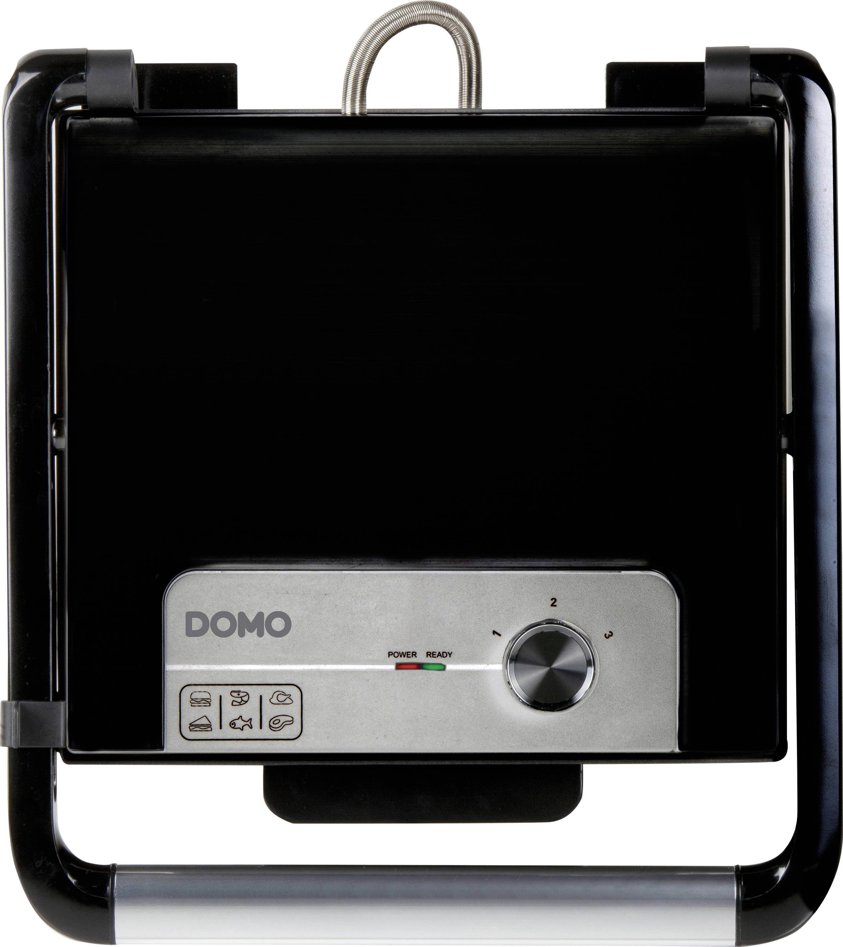 A black kitchen appliance with a metal handle and rotary dial. Beneath the control knob are indicator lights for power and ready status.