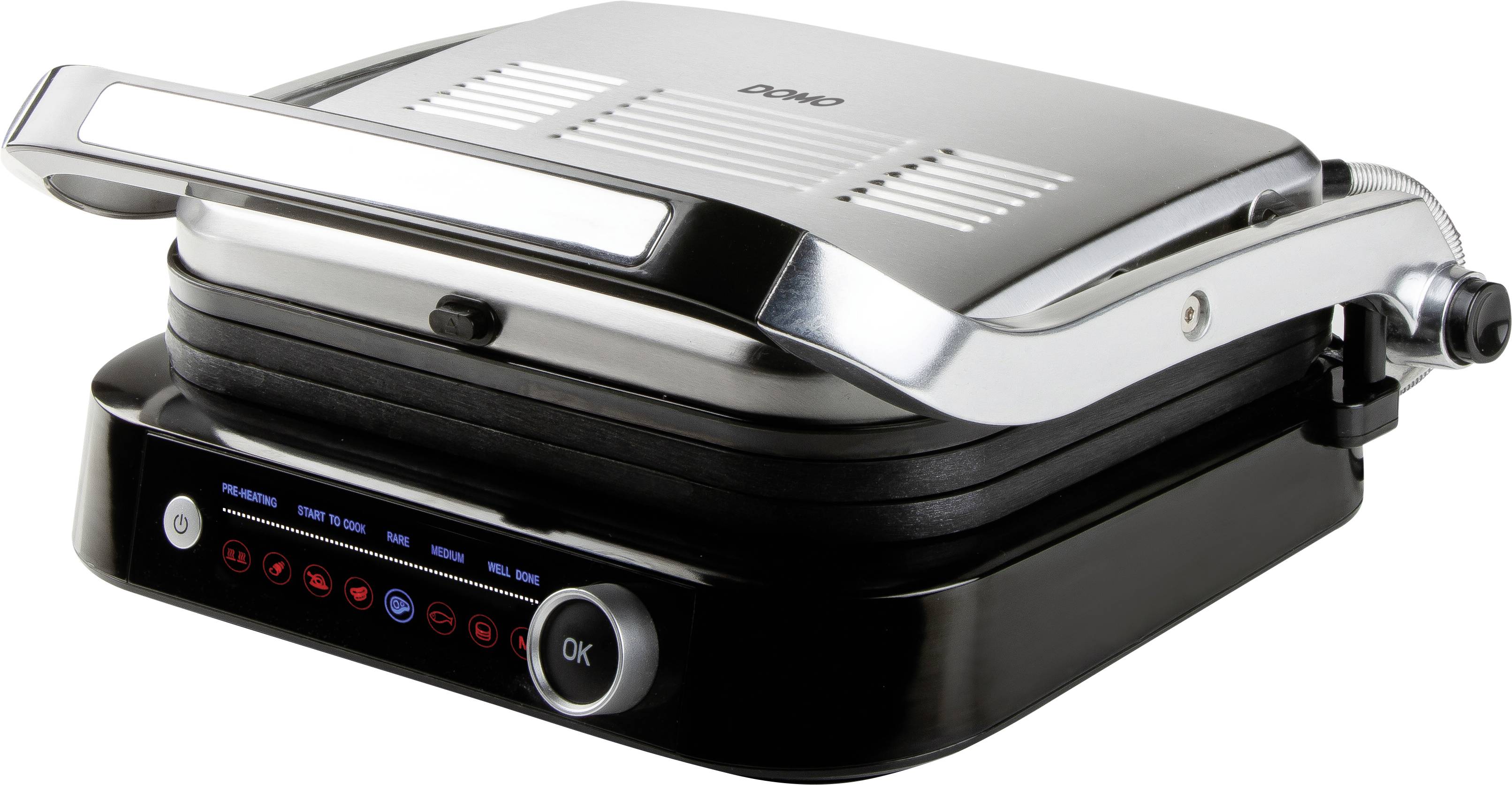 Image of DOMO Genius Electric Grill press Non-stick coating, with display Stainless steel, Black