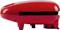 Red sandwich toaster positioned sideways, closed. The appliance stands on small feet and has a simple, modern design.