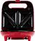 A red, open sandwich toaster with two triangular heating plates. Perfect for preparing toasties.