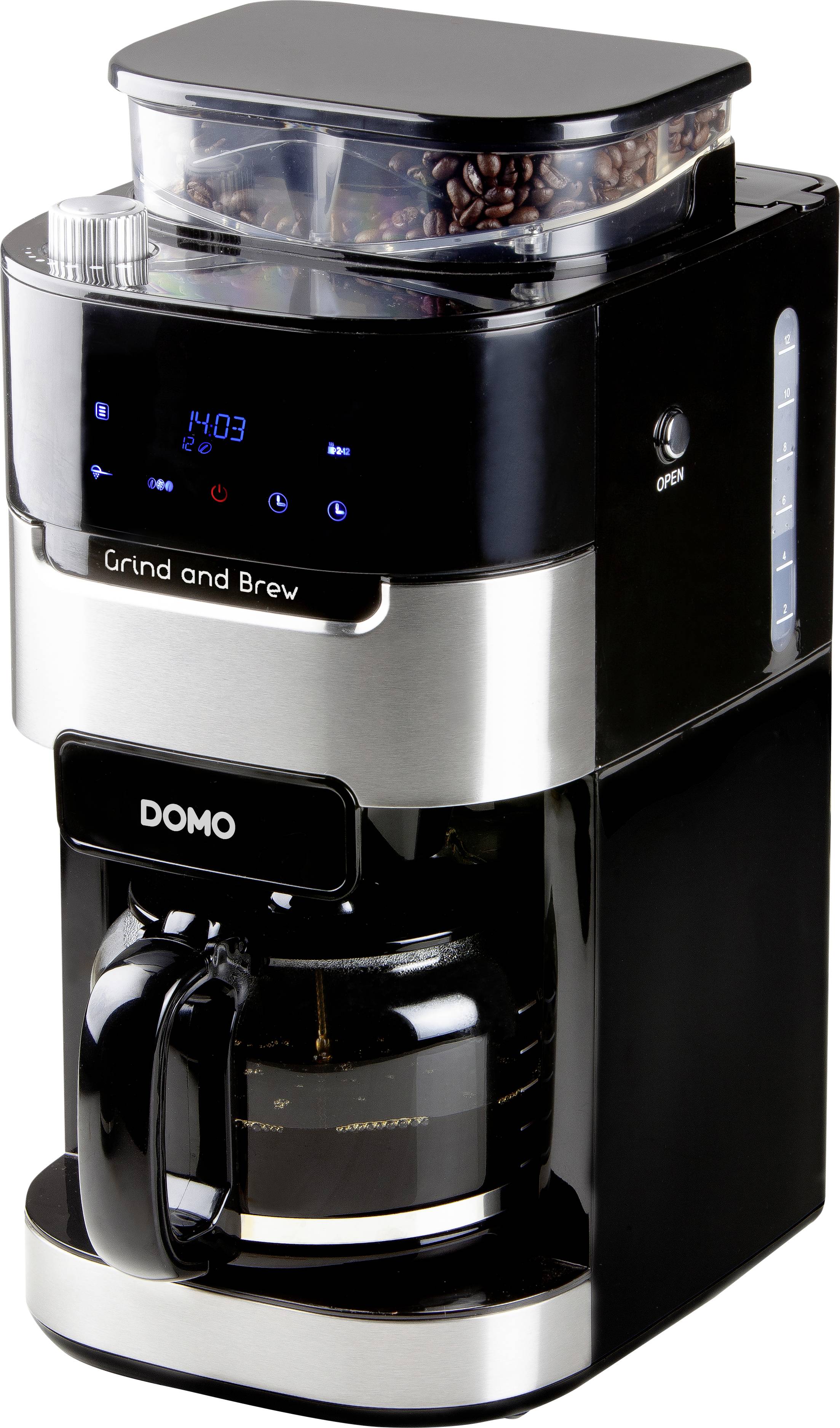 DOMO Grind & Brew DO721K Fully automated coffee machine Black, Stainless steel