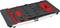 Multifunctional mechanic's trolley in black and red, with tool tray and foldable for easy storage and mobility.