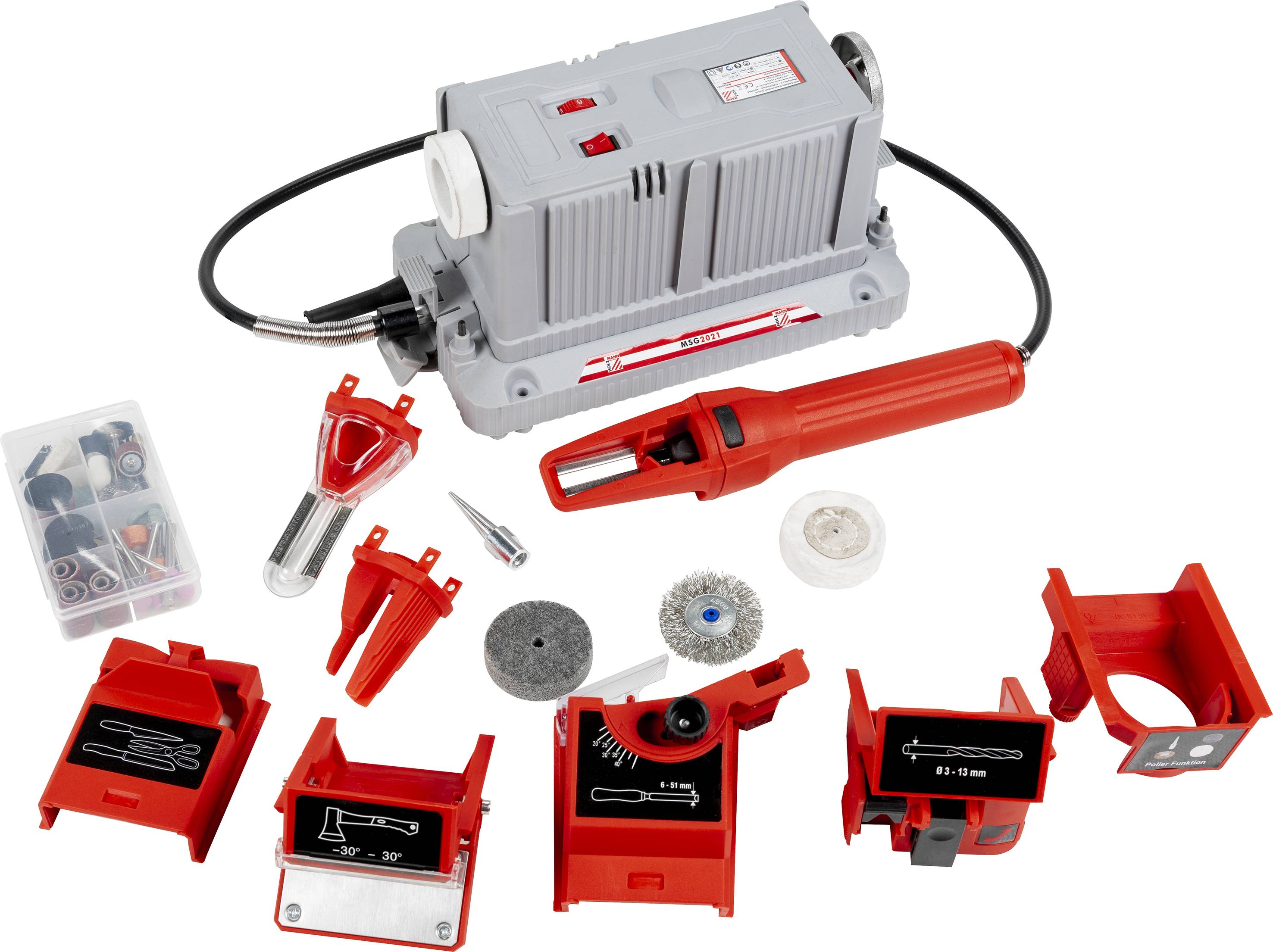 A grinding and polishing tool set with multiple attachments, grinding discs, and accessories. Suitable for DIY projects.