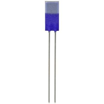 A blue ceramic capacitor with two metal terminals.