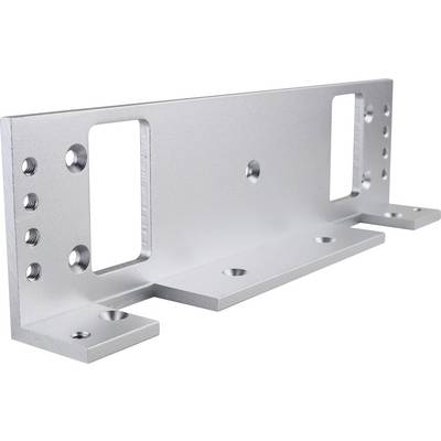 Metal plate with multiple drill holes and rectangular cutouts. Used for industrial fastening applications.