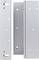 Two silver metal plates with multiple fixing holes, one with recesses and one without, stand upright side by side.