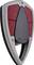 Electronic access control reader in shield design, combining grey and red segments, ideal for modern security systems.