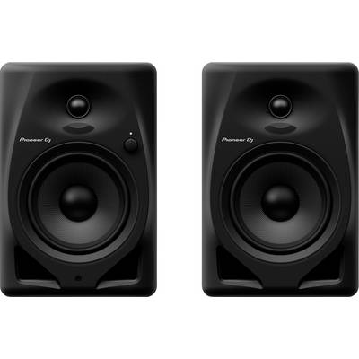 Two black speakers with the 'Pioneer DJ' brand logo. The speakers have large, central membranes and are suitable for professional audio reproduction.