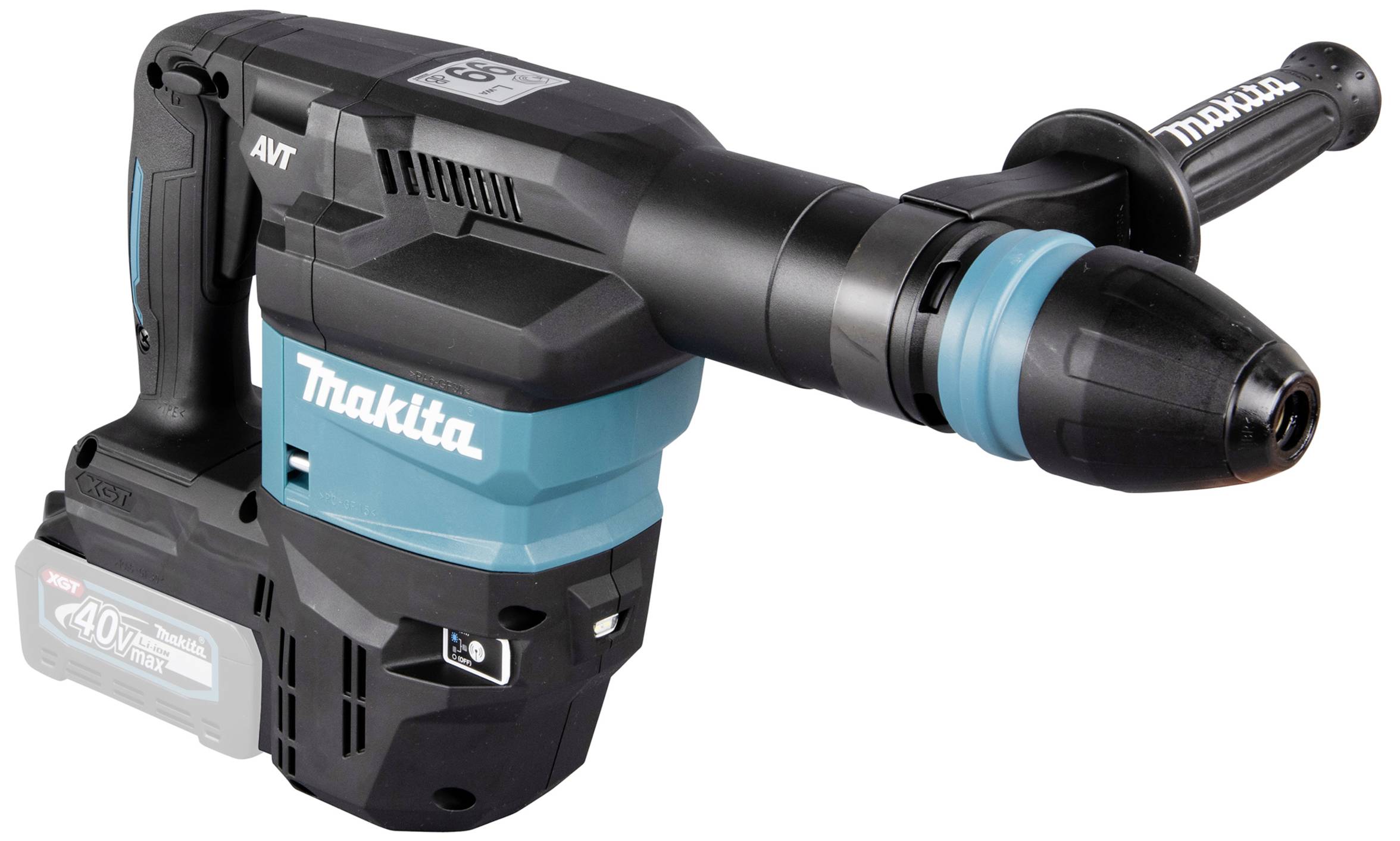 A cordless blue hammer drill with a black grip and battery, brand 'Makita', suitable for heavy construction and renovation work.