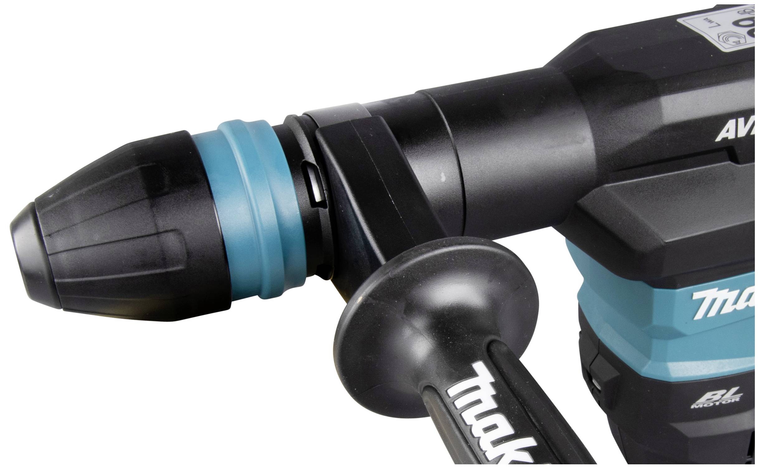 An electric hammer drill with handle and chisel attachment. The brand is visible on the handle.