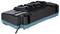 A black and teal tool battery charger with three slots, displaying indicator lights.