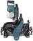 Makita mitre saw in blue and grey. Suitable for precision cutting of wood materials. Includes a dust extraction tube.