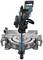 Mitre saw with a blue casing and silver base, suitable for precise cuts in woodworking.