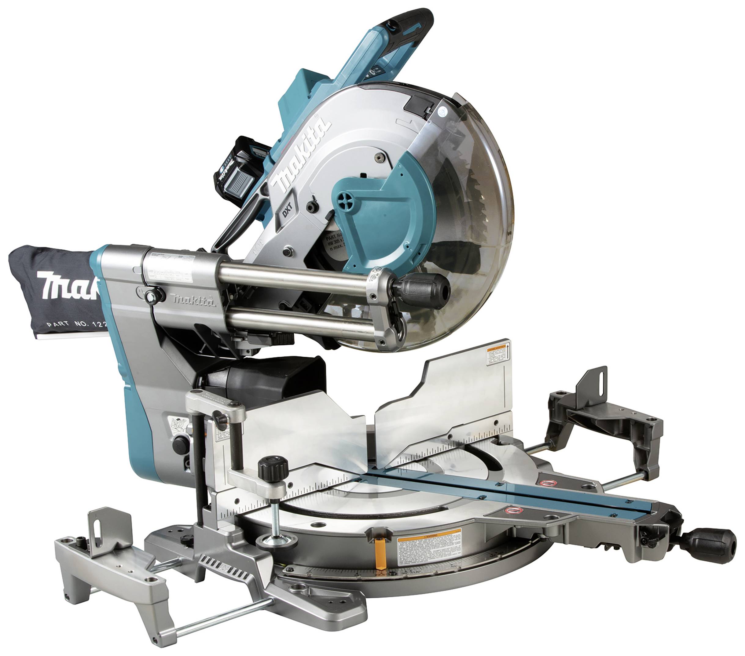 Mitre saw with pivoting saw blade, suitable for precise woodworking.