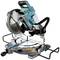 Mitre saw with blue and black colouration. Suitable for precise cutting of wood and other materials.