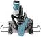 Makita Mitre and Crosscut Saw with a silver table, black saw blade, and blue casing, designed for precise wood cutting.