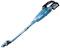 Blue, cordless vacuum cleaner with a long handle and sleek design, suitable for light household use or cleaning small areas.