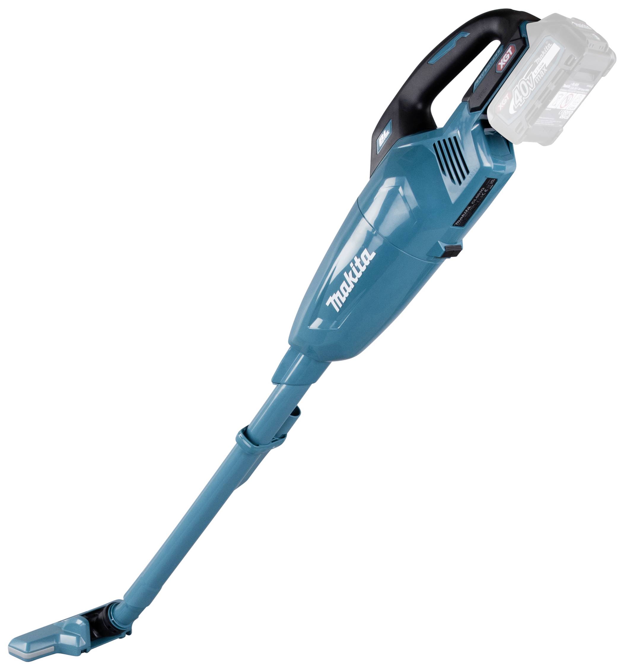 Cordless vacuum cleaner in blue by Makita with long wand and handle. Ideal for floor cleaning without mains power connection.