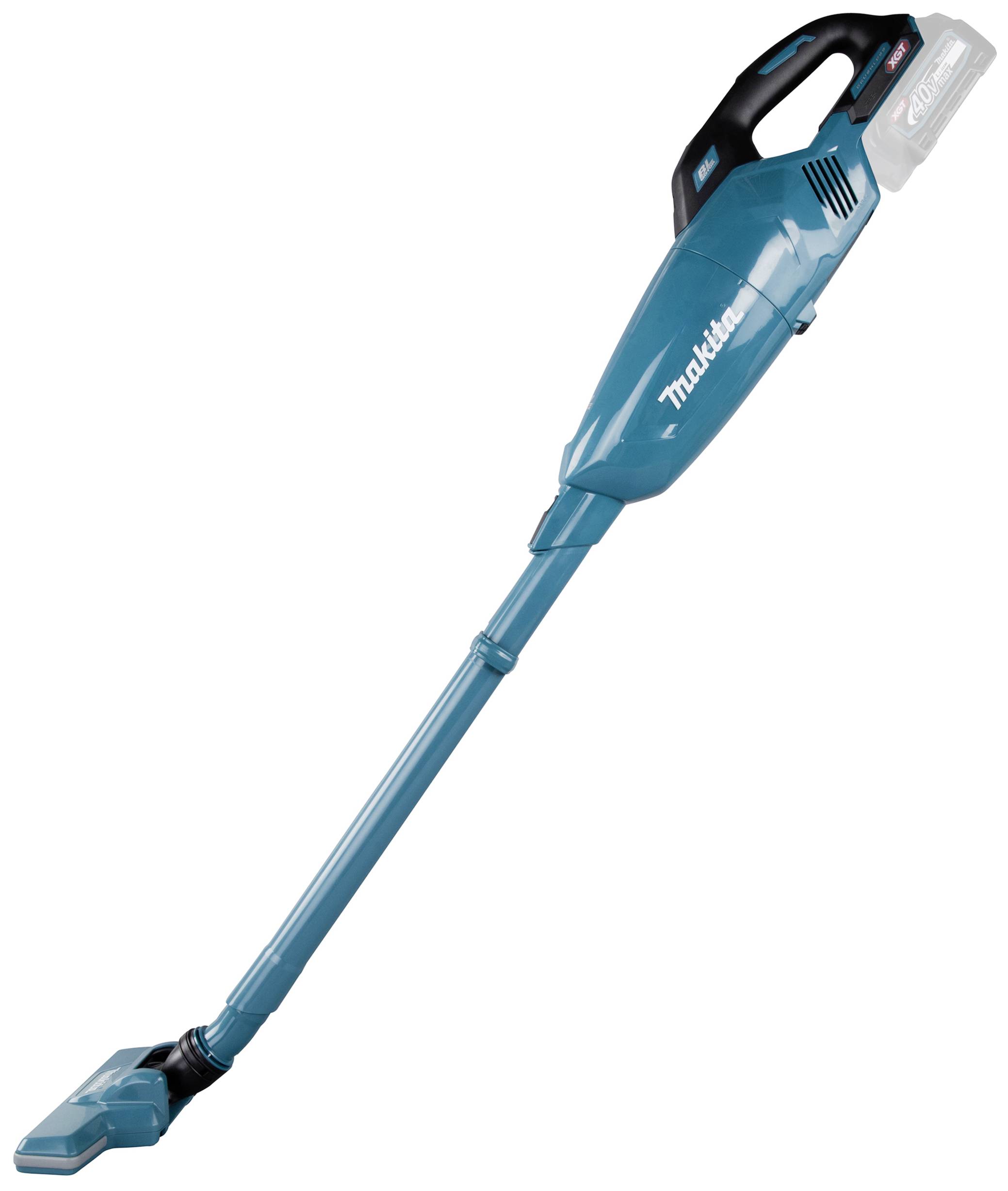 A turquoise, cordless vacuum cleaner with a black handle and white filter attachment.