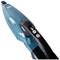A blue handheld vacuum cleaner with a black handle and buttons for mode selection and roller indicator on the top surface.